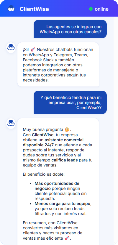 Website Chat Interface for clients